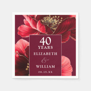 Ruby Red Elegant Floral 40th Anniversary Napkin