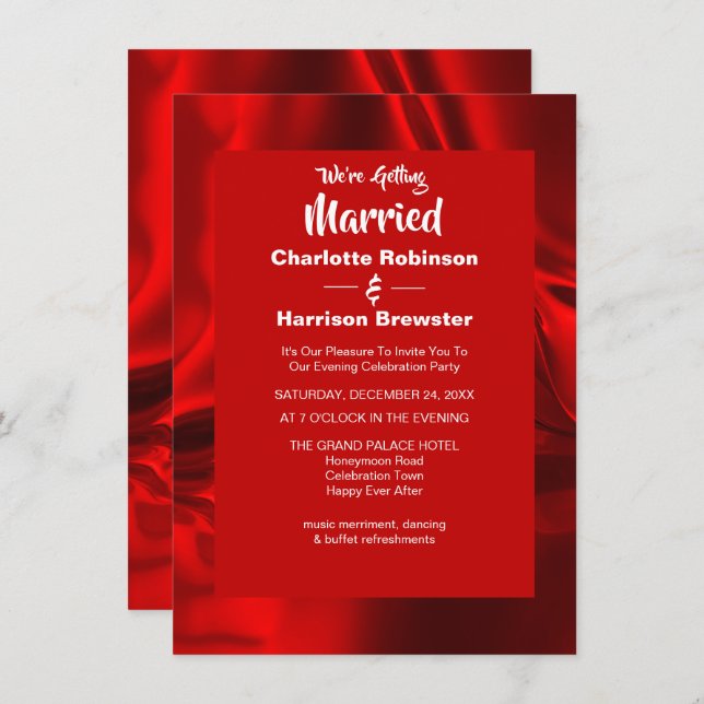 Ruby Red Elegant Rippled Silky Satin Glam Evening Invitation (Front/Back)