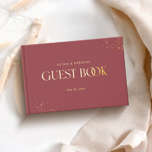 Ruby red elegant wedding guest book
