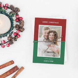 Ruby Red, Emerald Green Colorblock Photo Holiday Card