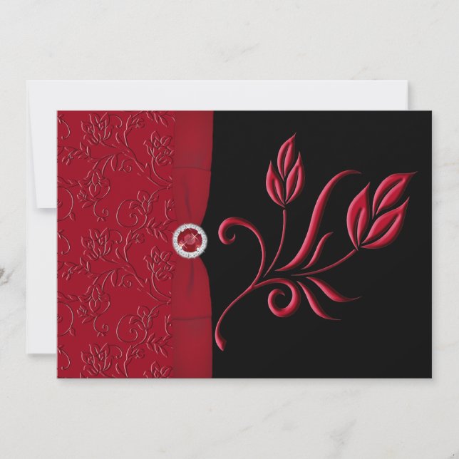 Ruby Red, Faire-part de mariage Floral noir (Devant)