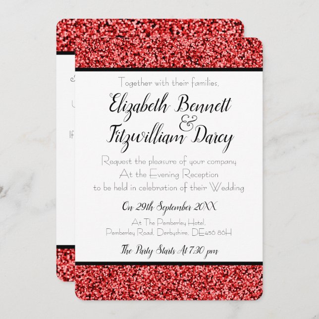 Ruby Red Faux Glitter Evening Invitation (Front/Back)