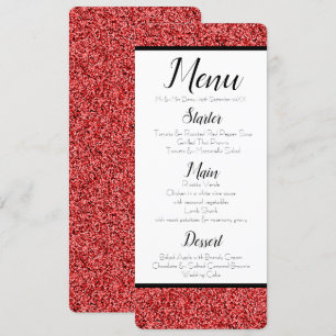 Ruby Red Faux Glitter Menu Invitation
