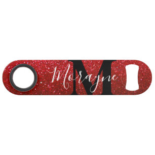 Ruby Red Faux Parties scintillant Noir Blanc Monog