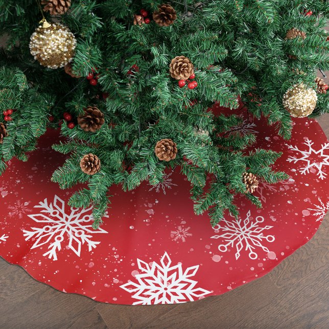 Ruby Red Festive Christmas White Snowflakes  Brushed Polyester Tree Skirt (Creator Uploaded)