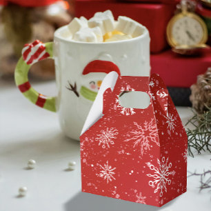 Ruby Red Festive Christmas White Snowflakes  Favor Box