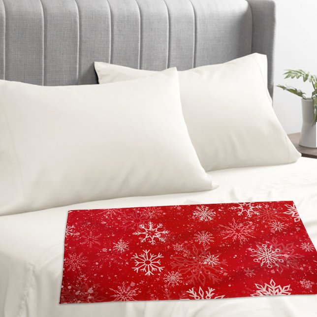 Ruby Red Festive Christmas White Snowflakes  Pillowcase (Creator Uploaded)
