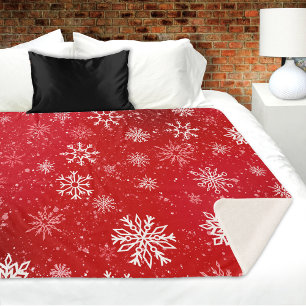 Ruby Red Festive Christmas White Snowflakes  Sherpa Blanket