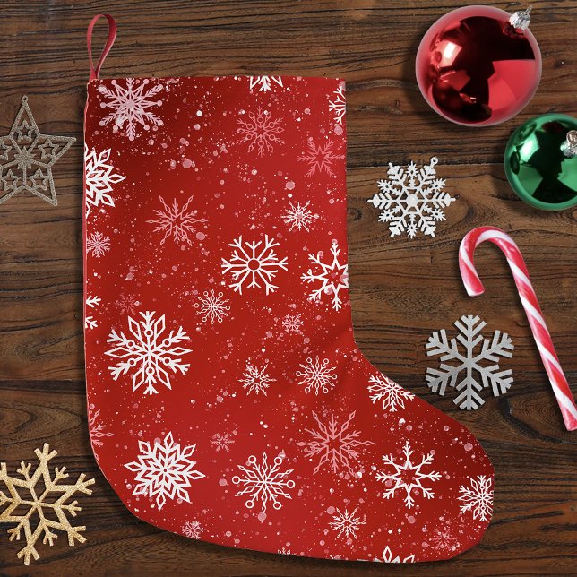 Ruby Red Festive Christmas White Snowflakes  Small Christmas Stocking (Creator Uploaded)