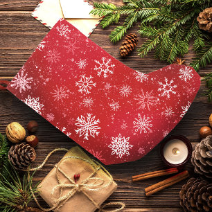 Ruby Red Festive Christmas White Snowflakes Small Christmas Stocking