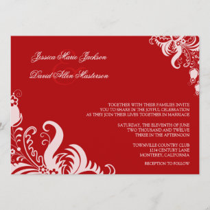 Ruby Red Floral Accent Wedding Invitation