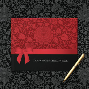 Ruby Red Floral Brocade Romantic Guest Book