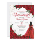 Ruby Red Floral Rose & Gold Elegant Quinceañera