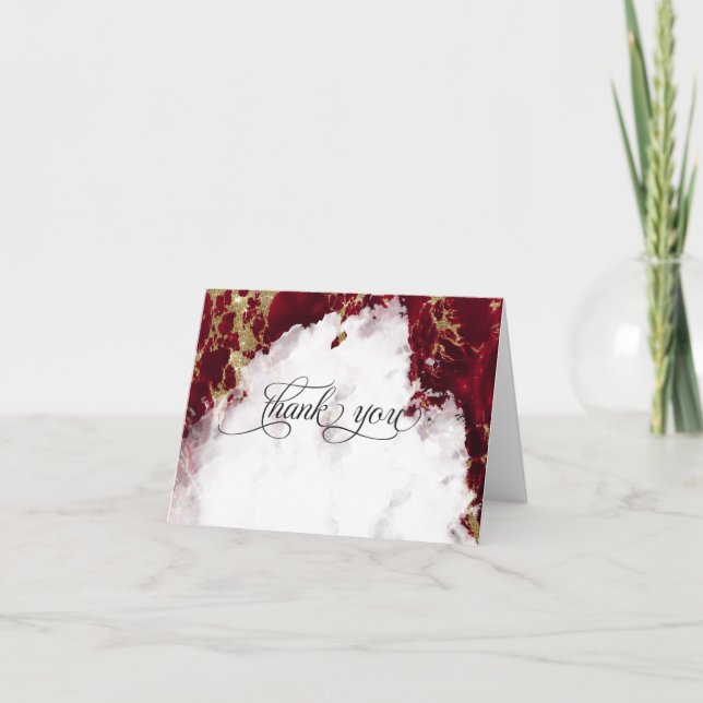 Ruby Red Garnet Watercolor Geode BarefootBride™ Thank You Card (Front)