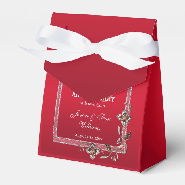 Ruby Red Gems & Glitter Ruby 40TH Wedding Favor Box (Front Side)