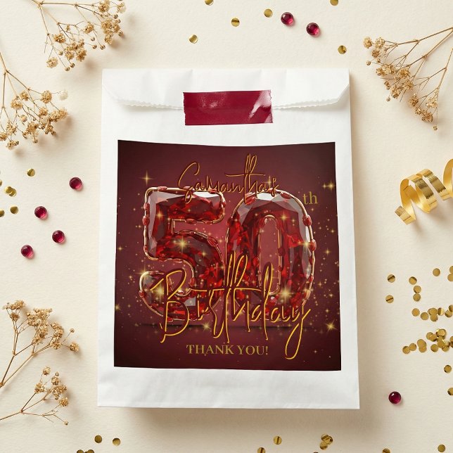 Ruby Red Gemstone Gold 50th Birthday Thank You Favour Bag (Creator Uploaded)