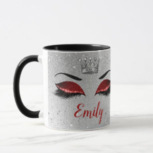 Ruby Red Glitter Eyes Monogram Mug