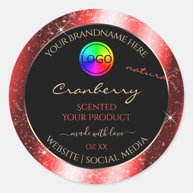 Ruby Red Glitter Frame Product Label with Logo (Front)