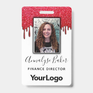 Ruby Red Glitter Professional CNA Nurse Photo Name Badge