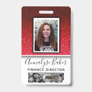 Ruby Red Glitter Professional CNA Nurse Photo Name Badge