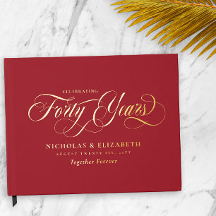 Ruby Red Gold Foil 40th Wedding Anniversary Guest Book