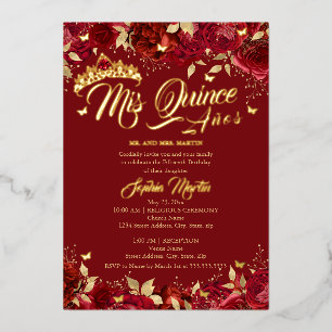 Ruby Red Gold Rose Mis Quince Quinceanera 