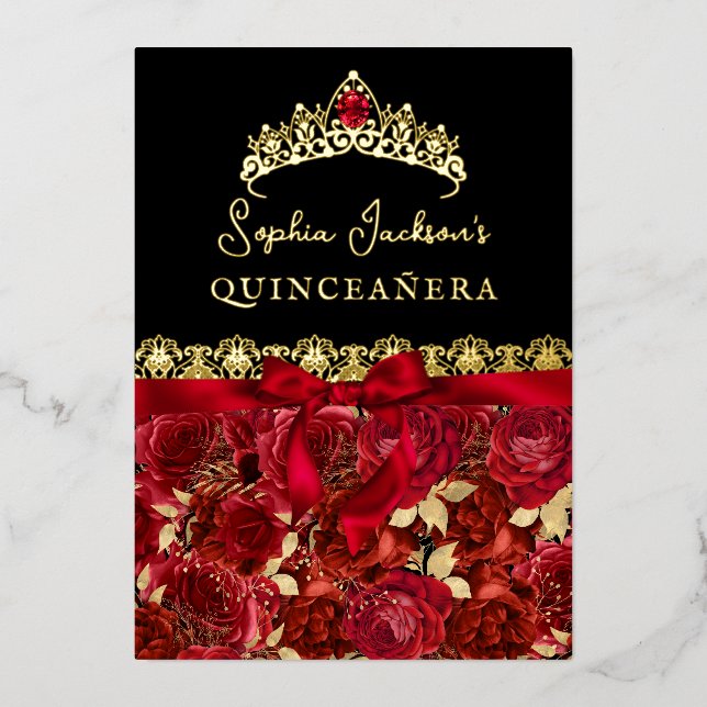 Ruby Red Gold Rose Quinceanera (Front)