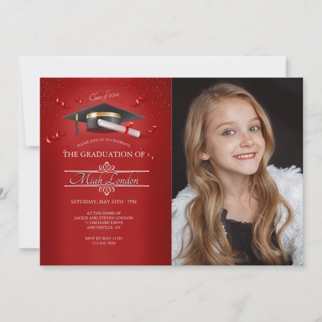 Ruby Red Graduation Photo Invitation (Devant)