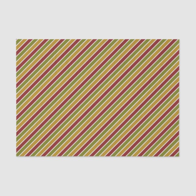 Ruby Red, Green Olive, Gold Striped Tissue Paper (Front)