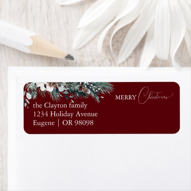 Ruby Red Greenery Vintage Christmas Address (Insitu)