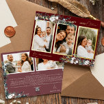 Ruby Red Greenery Vintage Five Photo Collage Foil Holiday Card<br><div class="desc">Welcome to our enchanting Ruby Red Greenery Vintage Five Photo Collage Foil Holiday Card design, where vintage charm meets modern elegance. This design features intricate watercolor greenery and subtly elegant calligraphy with simple typography, capturing the essence of traditional coziness and rustic cottage core. With a touch of retro flair and...</div>