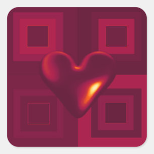 Ruby Red Heart Design Square Sticker