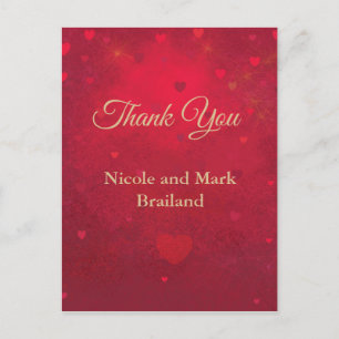 Ruby Red hearts confetti thank you Postcard