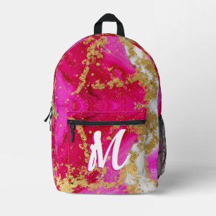 Ruby Red Hot Pink Alcohol Ink Faux Gold Custom Printed Backpack