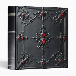 Ruby Red Jewelled Black Leather Vampire Gothic Binder
