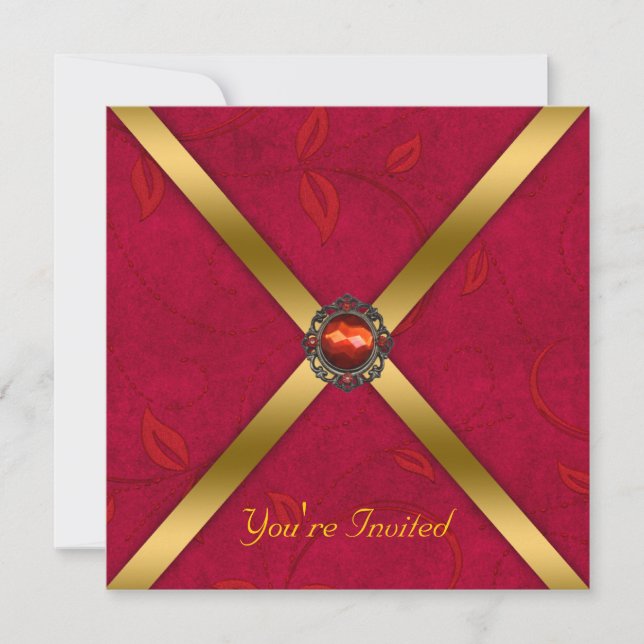 Ruby Red Jewelled Party Invitation (Front)