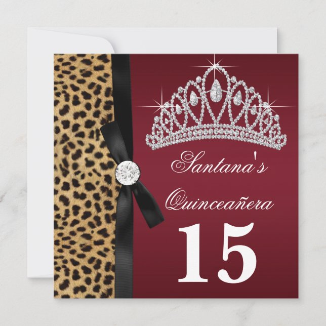 Ruby Red Leopard Quinceanera Invitations (Devant)