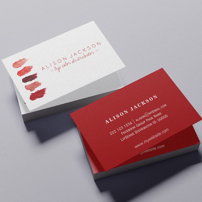 Ruby red lipstick swatches lip colour distributor business card (Creator Uploaded)