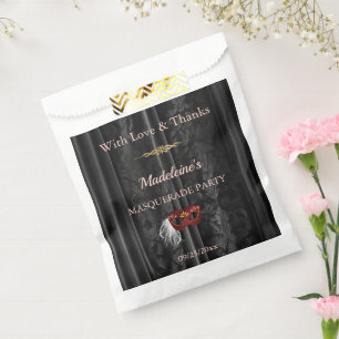 Ruby Red Masquerade Black Damask Gold Favour Bag