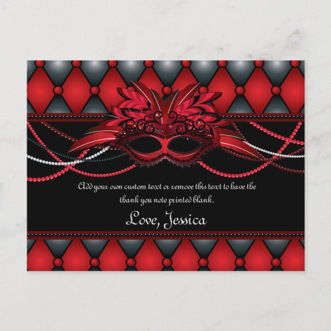 Ruby Red Masquerade Thank You Cards (Front)