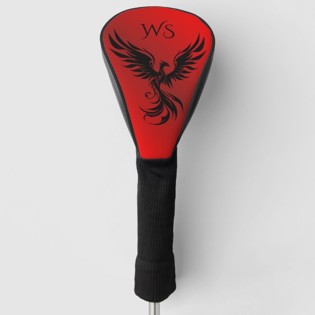 Ruby Red Metallic Rising Phoenix Monogram Initials Golf Head Cover (Front)