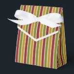 Ruby Red, Olive Green, Gold Striped Favor Box<br><div class="desc">Ruby red,  olive green and gold striped favour box with ribbon tie. Perfect for all gift decoration themes; simple/minimalist to maximalist depending on additional embellishments.</div>