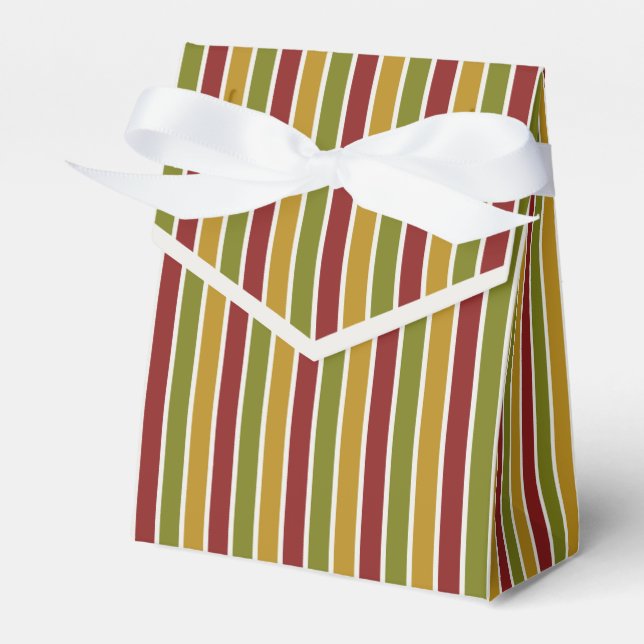 Ruby Red, Olive Green, Gold Striped Favor Box (Front Side)