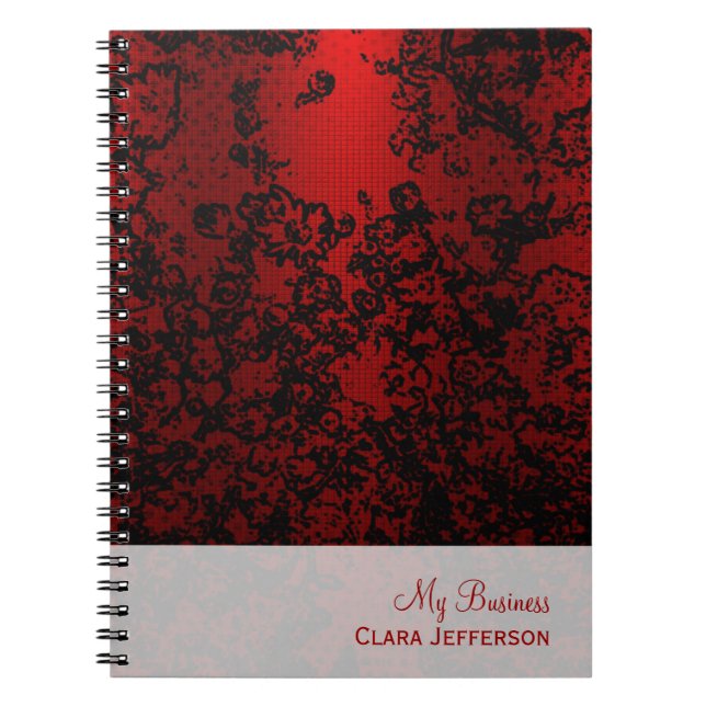 Ruby red on black floral vibrant elegant notebook (Front)