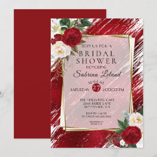 Ruby Red Peonies and Crimson Paint Stroke Invitation