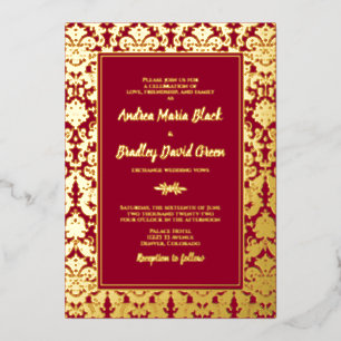 Ruby Red Real Gold Foil Damask Wedding