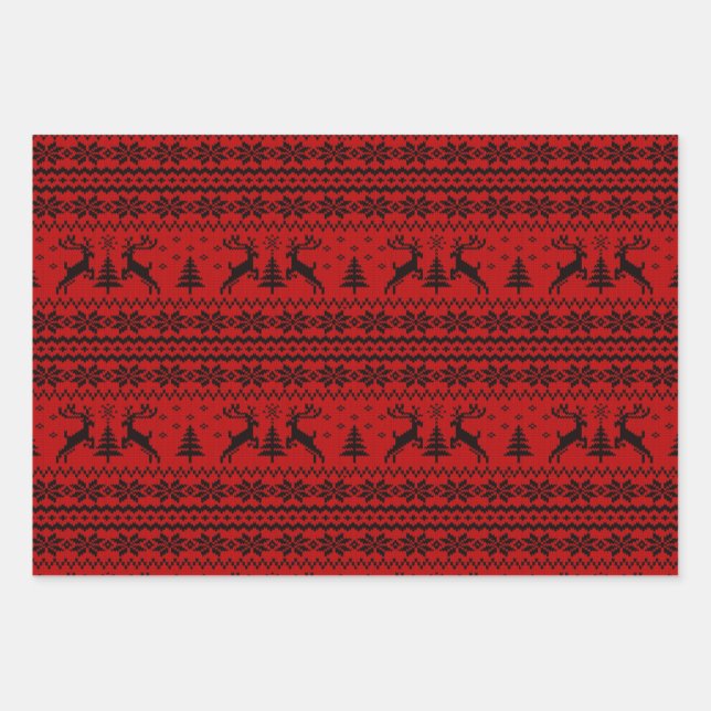 Ruby Red Reindeer Sweater Looking Christmas  Wrapping Paper Sheet (Front)