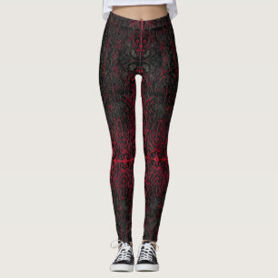 Ruby Red Romantic Weathered Gothic Crosses Pattern Leggings
