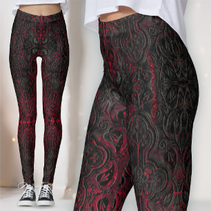 Ruby Red Romantic Weathered Gothic Crosses Pattern Leggings