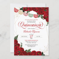 Ruby Red Rose & Gold Papel Picado Quinceañera